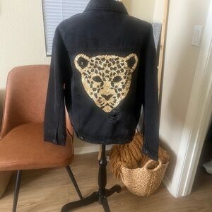 Women's Black Distressed Denim Jacket
